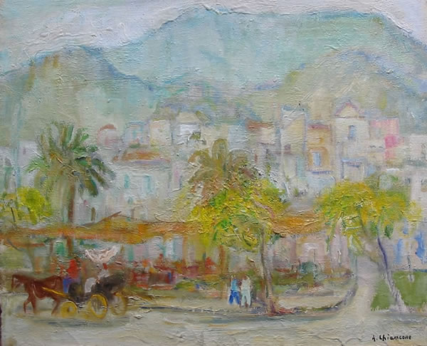 Paesaggio, sd 1947-’54, olio, Ischia (Na), collezione privata